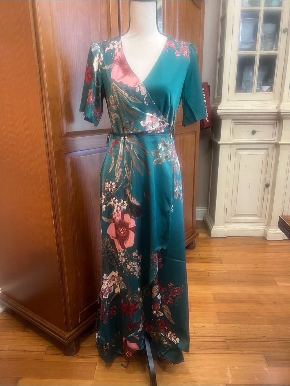 Baltic Born Teal Floral Wrap Maxi Dress with Side Slit